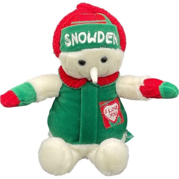 Commonwealth Snowden Plush Snowman Doll With Red & Green Outfit - Picture 1 of 6